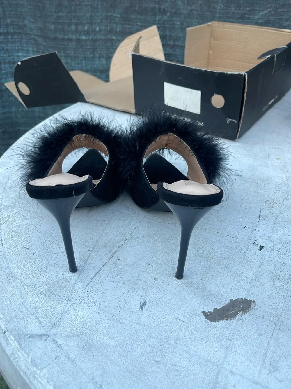 Fashion Nova Black Feather Pom Pointed-Toe Mules